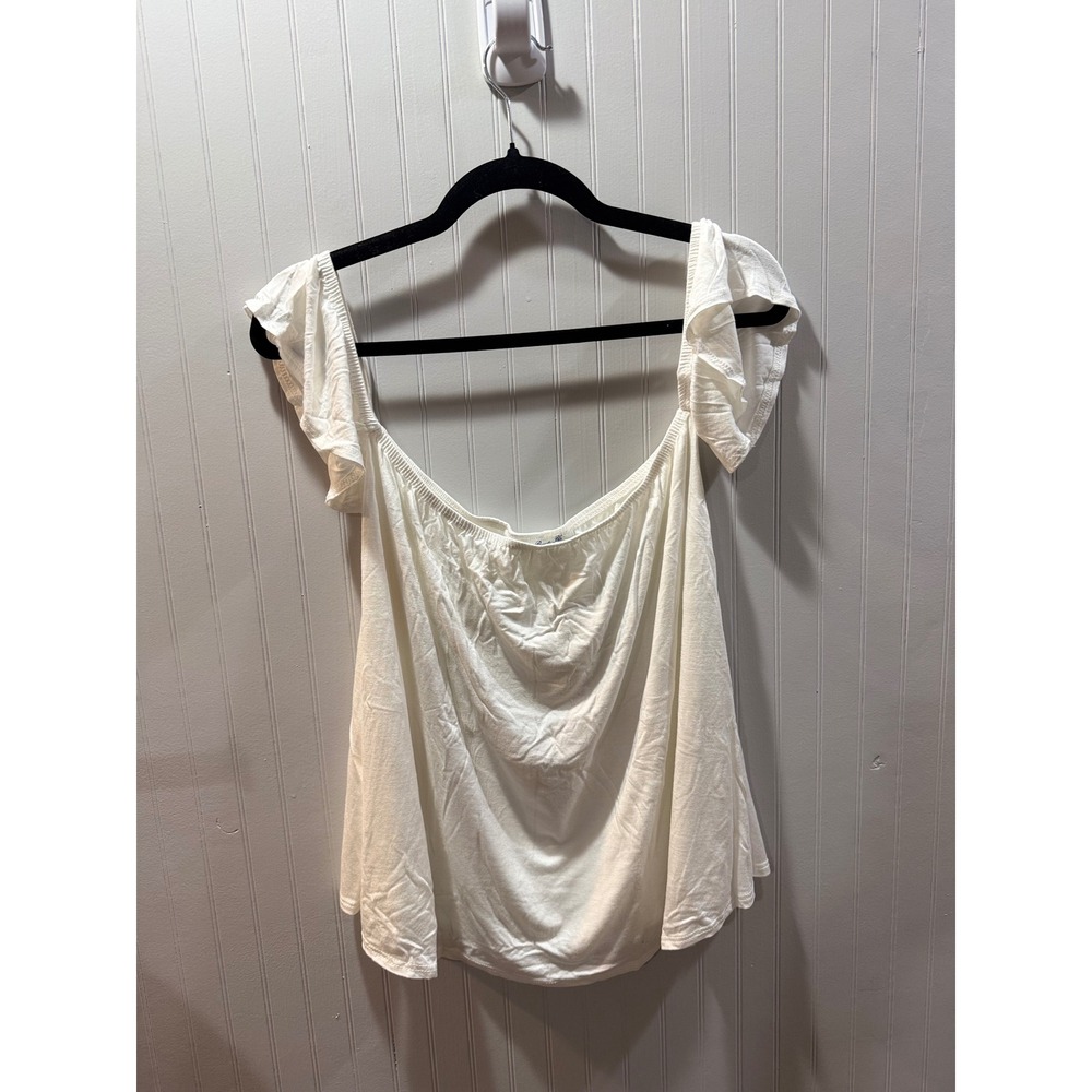 Brandy Blu‎ Womens White Flutter Sleeve Off Shoulder Scoop Neck Top XL T2021